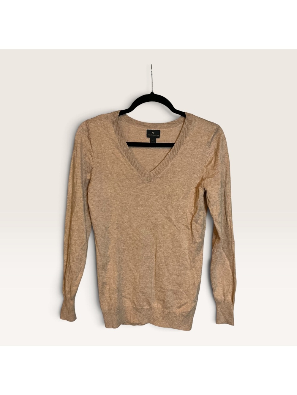 Worthington Women's V-Neck Pullover Sweater Size S Beige